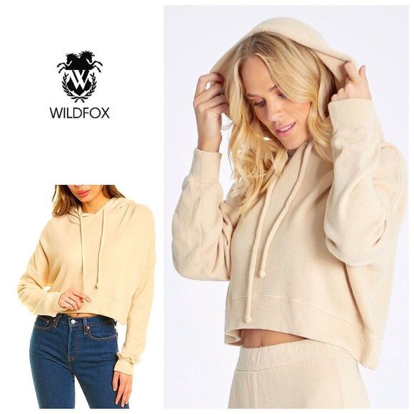 New. WILDFOX wheat cropped hoodie. Small. Retails$148 - Picture 1 of 14
